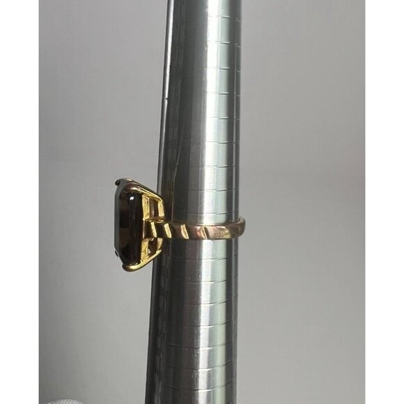 SETA Vintage 14K Gold-Plated Smoky Quartz Emerald-Cut Statement Ring Sz 8 - Picture 5 of 10